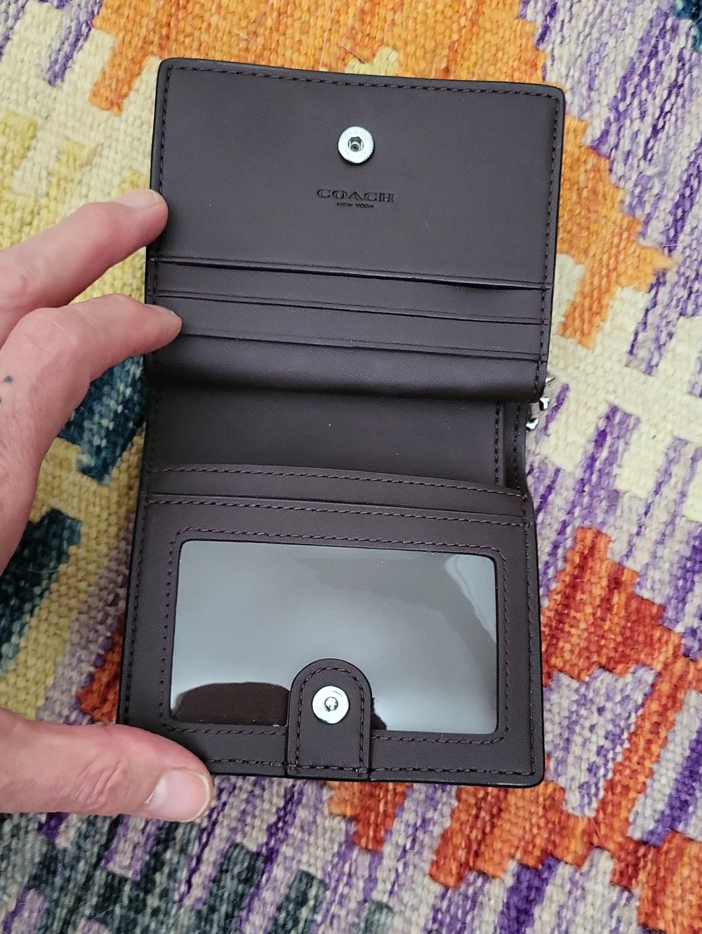 Coach Pebble Leather Snap Wallet - Black w/Silver Hardware